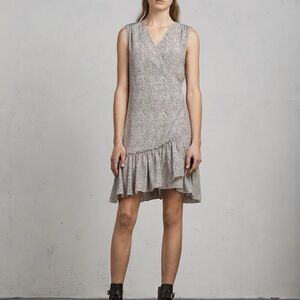 Allsaints Rene‎ Leopard Print Silk Wrap Dress Pink Women's Sz 6 Animal Coquette